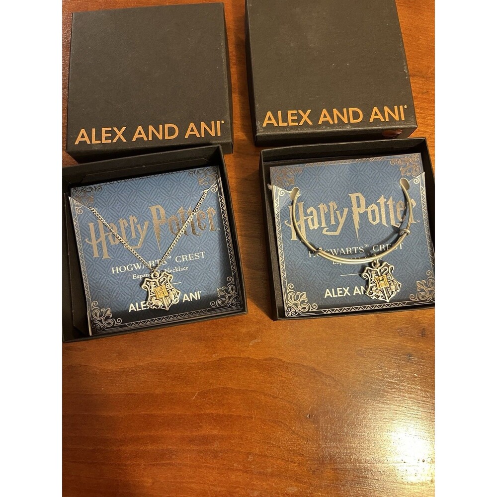 Alex and Ani Harry Potter Hogwarts Crest Necklace and Bracelet Set with Boxes